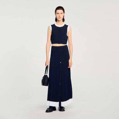 Ocean Two-Tone Cropped Cardigan Navy Blue