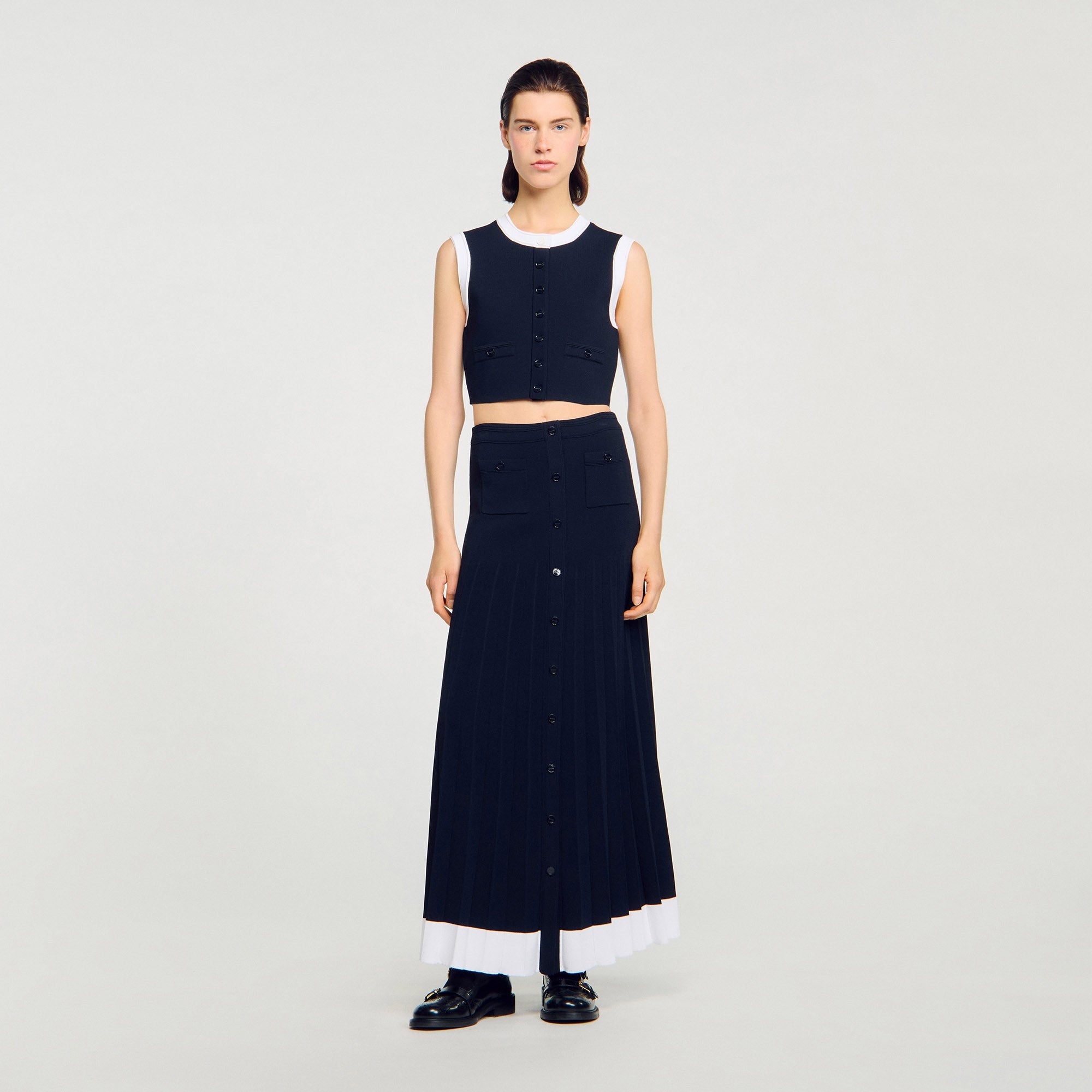 Ocean Two-Tone Cropped Cardigan Navy Blue