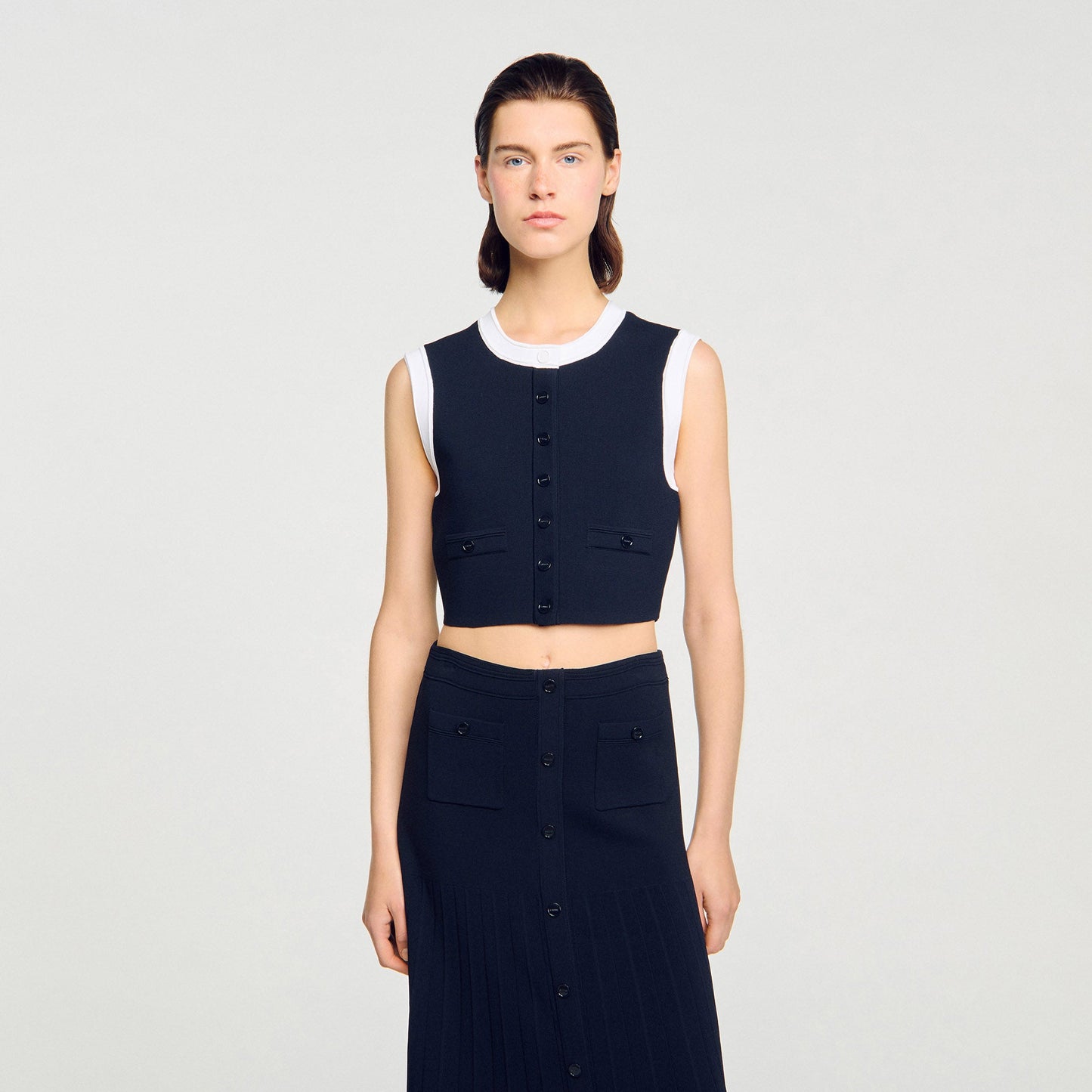 Ocean Two-Tone Cropped Cardigan Navy Blue