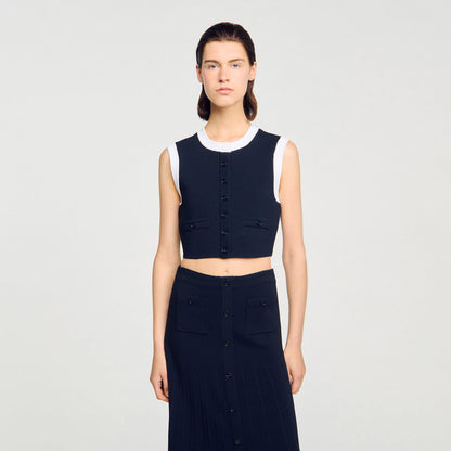 Ocean Two-Tone Cropped Cardigan Navy Blue