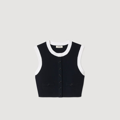 Ocean Two-Tone Cropped Cardigan Navy Blue