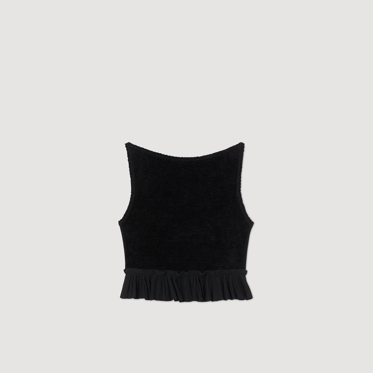 Oreon Ruffled Knit Crop Top Black