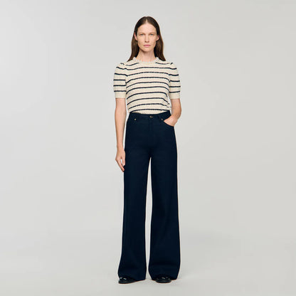 Madie Striped Jumper With Pearl Collar Ecru