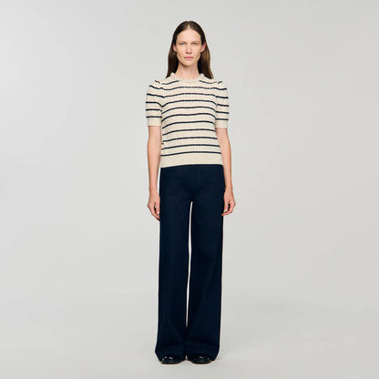 Madie Striped Jumper With Pearl Collar Ecru