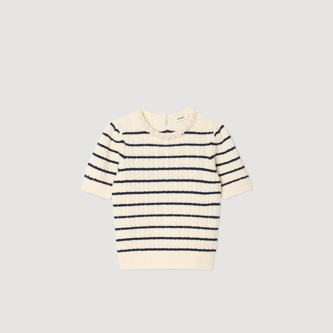Madie Striped Jumper With Pearl Collar Ecru
