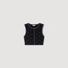 Lilia Jewelled Embroidered Knit Crop Top BLACK