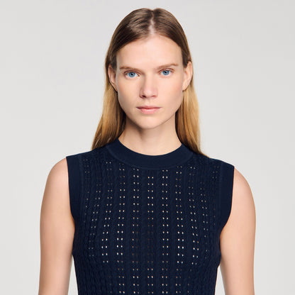 Fidele Textured Cropped Knit Jumper Navy Blue