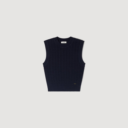 Fidele Textured Cropped Knit Jumper Navy Blue