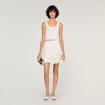 Calice Floral Knit Crop Top White