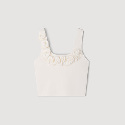 Calice Floral Knit Crop Top WHITE