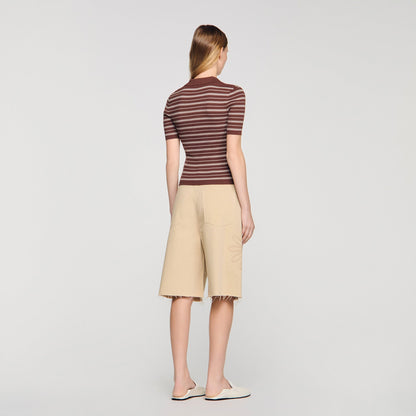 Driss Striped V-Neck Polo Jumper Brown