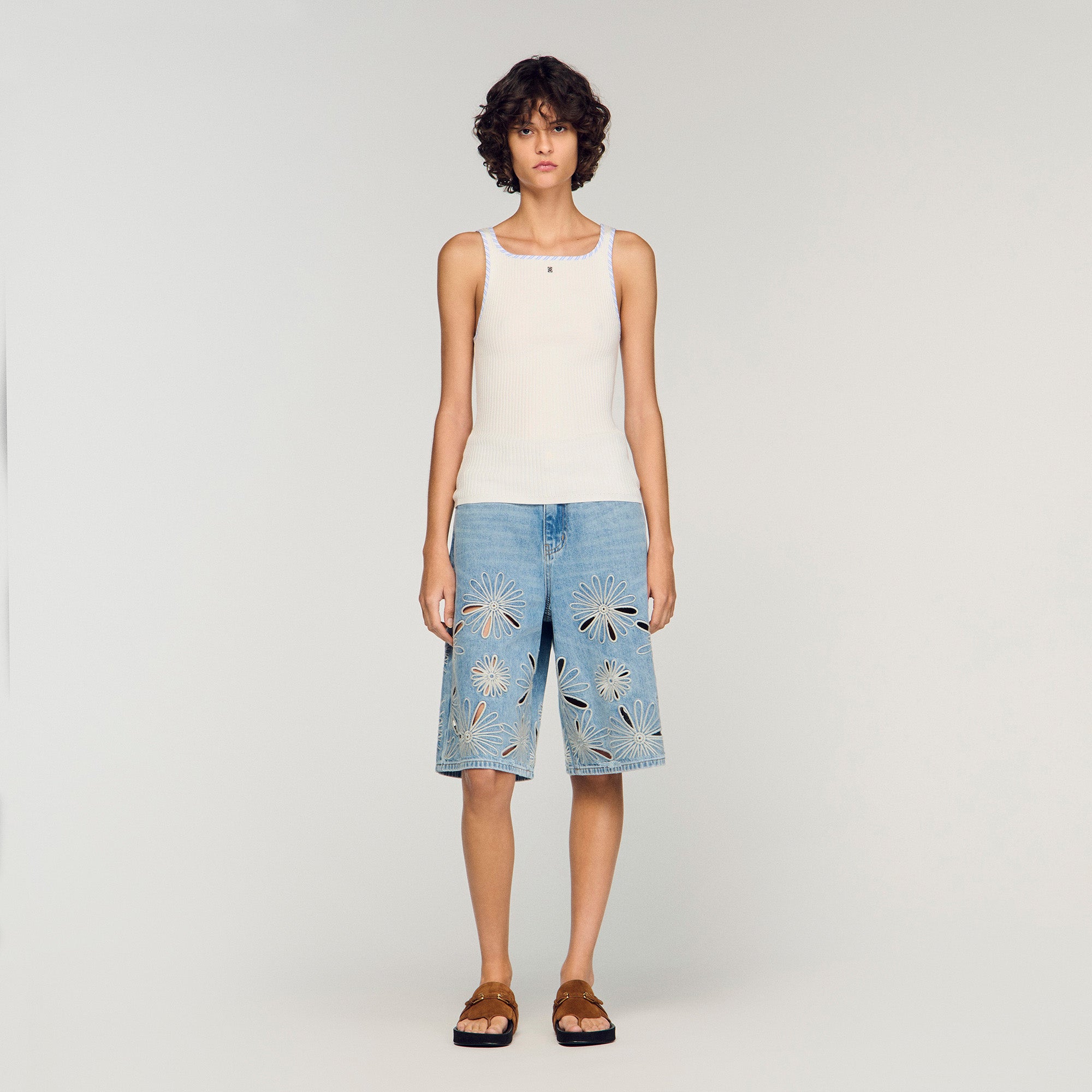 Mimi Ribbed Vest Top Ecru