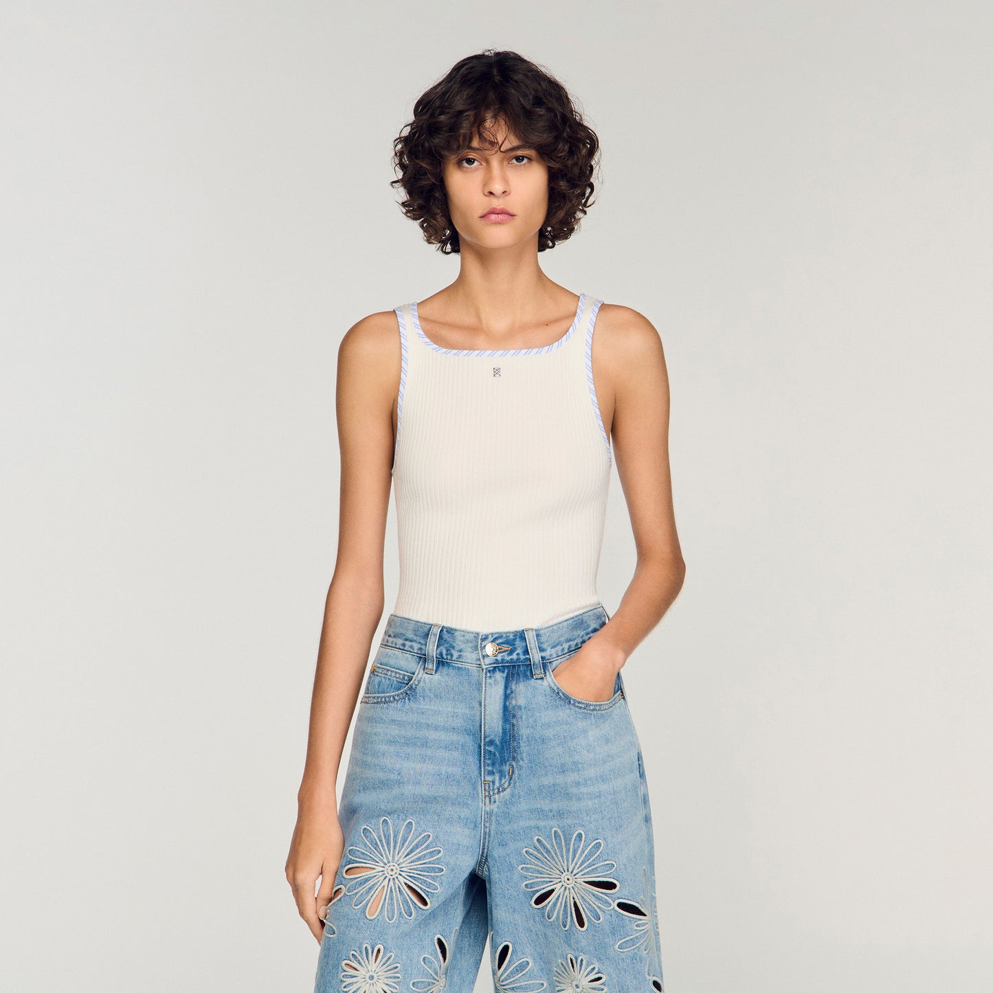 Mimi Ribbed Vest Top Ecru