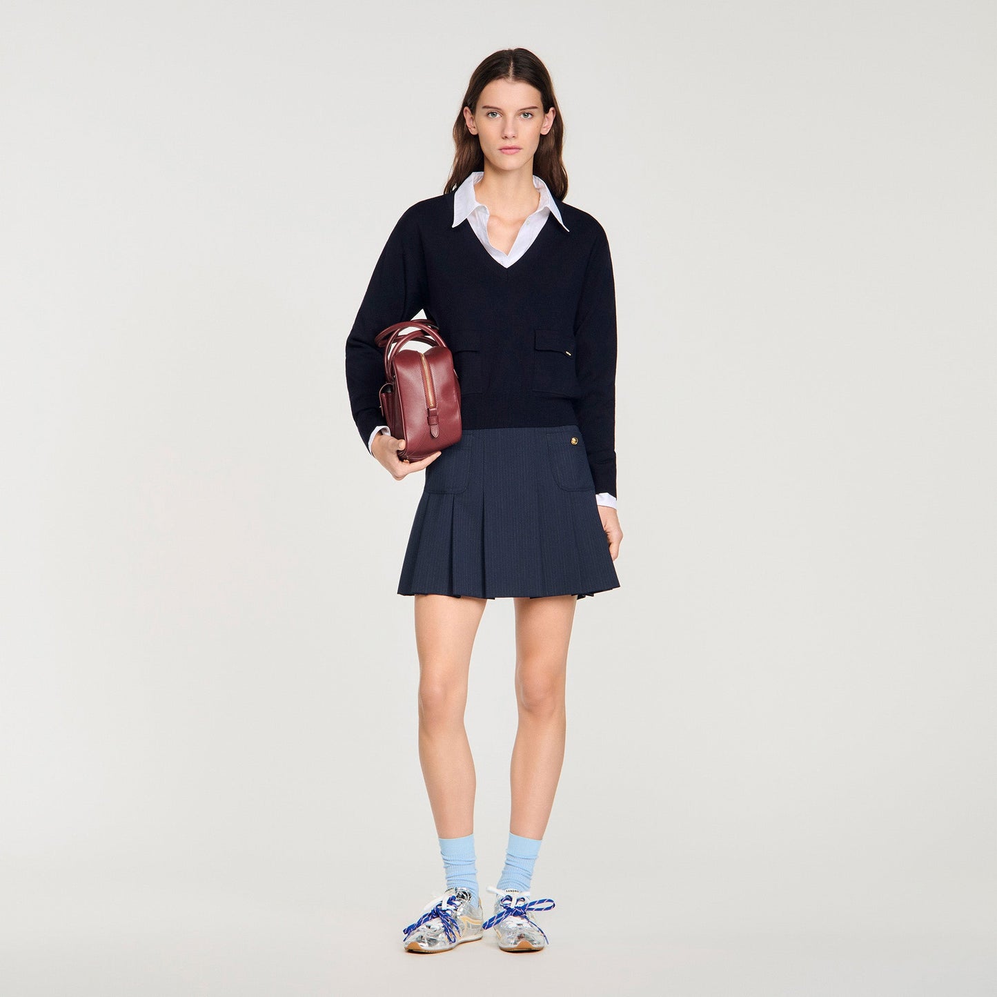 Malroy V-Neck Wool Jumper Navy Blue