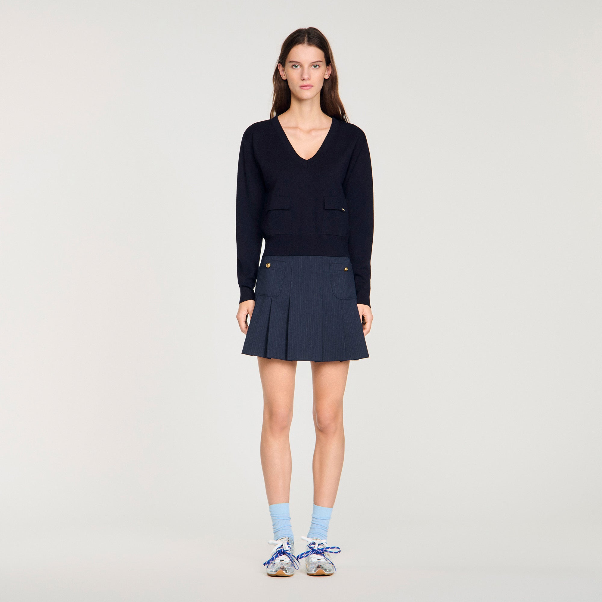 Malroy V-Neck Wool Jumper Navy Blue