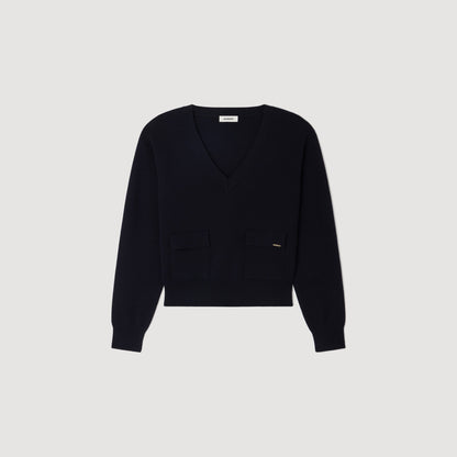 Malroy V-Neck Wool Jumper Navy Blue