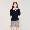 Madine Pearl Collar Cable Knit Jumper Black