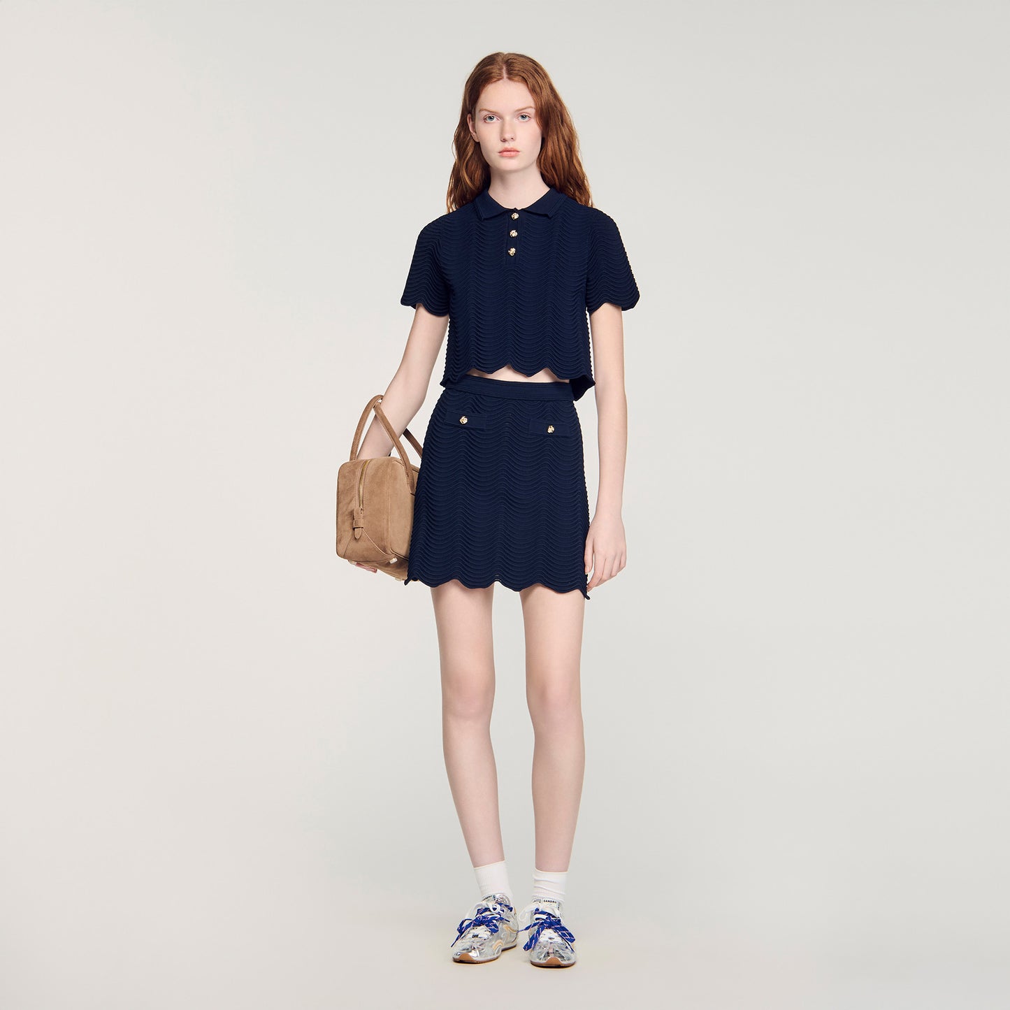 Campea Decorative Knit Polo-Neck Jumper Navy Blue