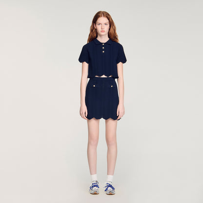 Campea Decorative Knit Polo-Neck Jumper Navy Blue