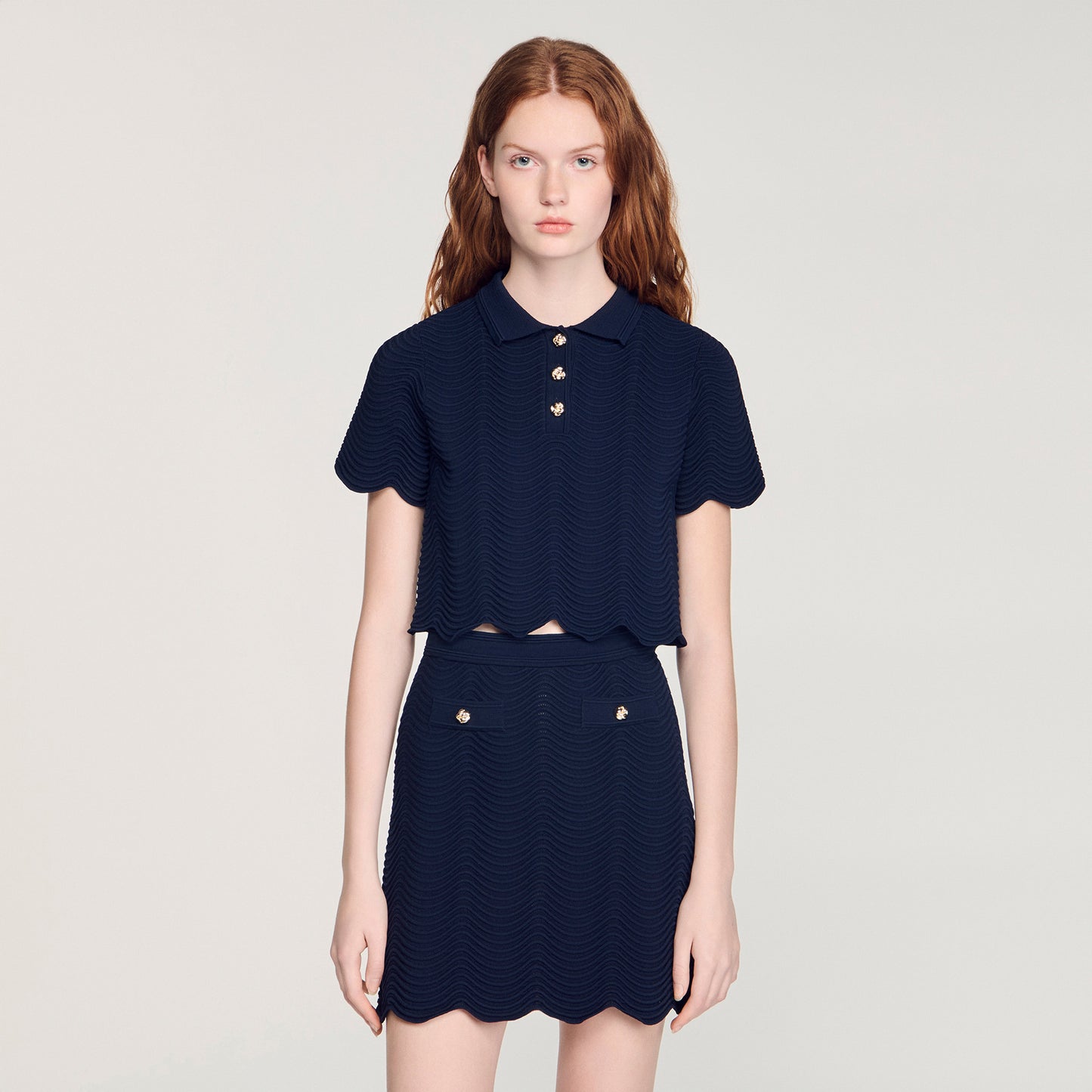 Campea Decorative Knit Polo-Neck Jumper Navy Blue
