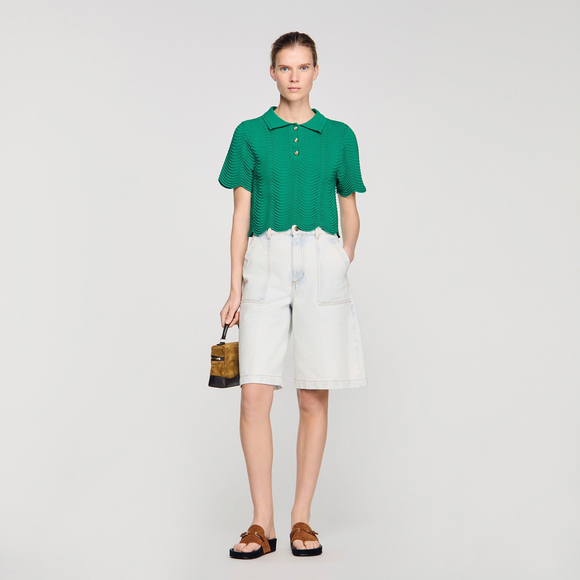 Campea Cropped Decorative Knit Jumper EMEURAUDE GREEN