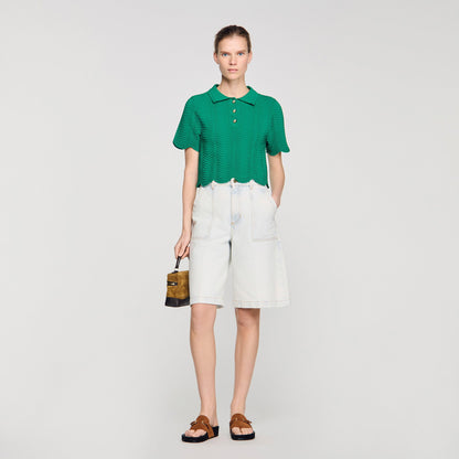 Campea Cropped Decorative Knit Jumper EMEURAUDE GREEN