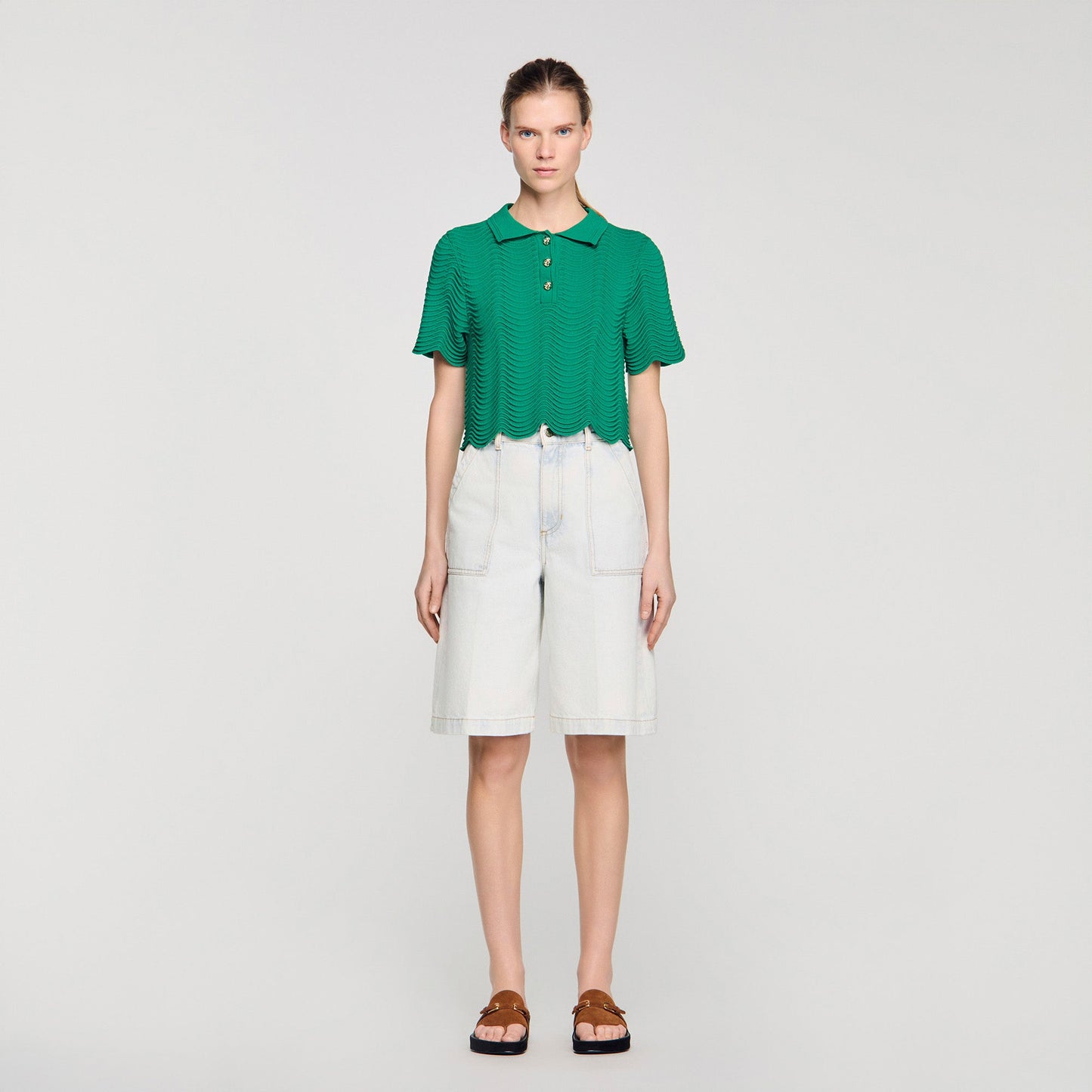 Campea Cropped Decorative Knit Jumper EMEURAUDE GREEN