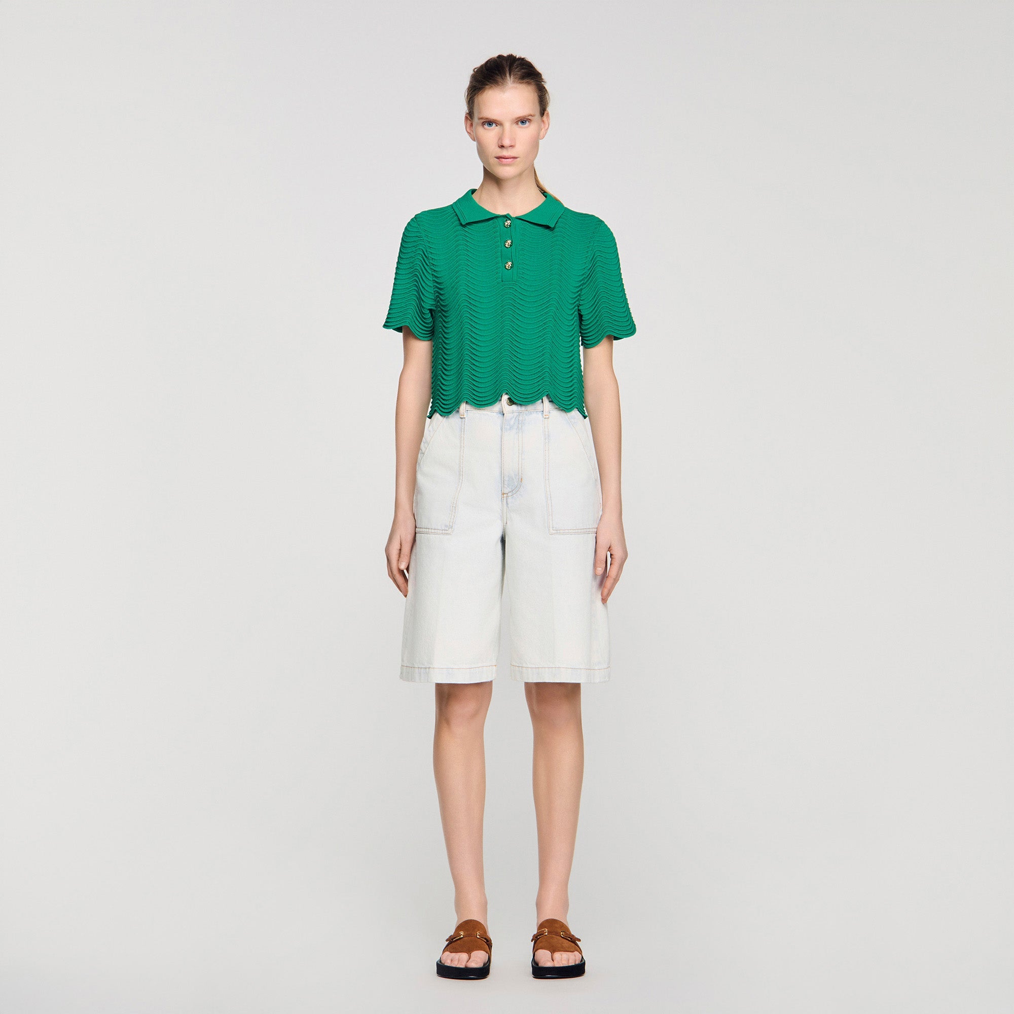 Campea Cropped Decorative Knit Jumper EMEURAUDE GREEN