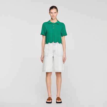 Campea Cropped Decorative Knit Jumper EMEURAUDE GREEN