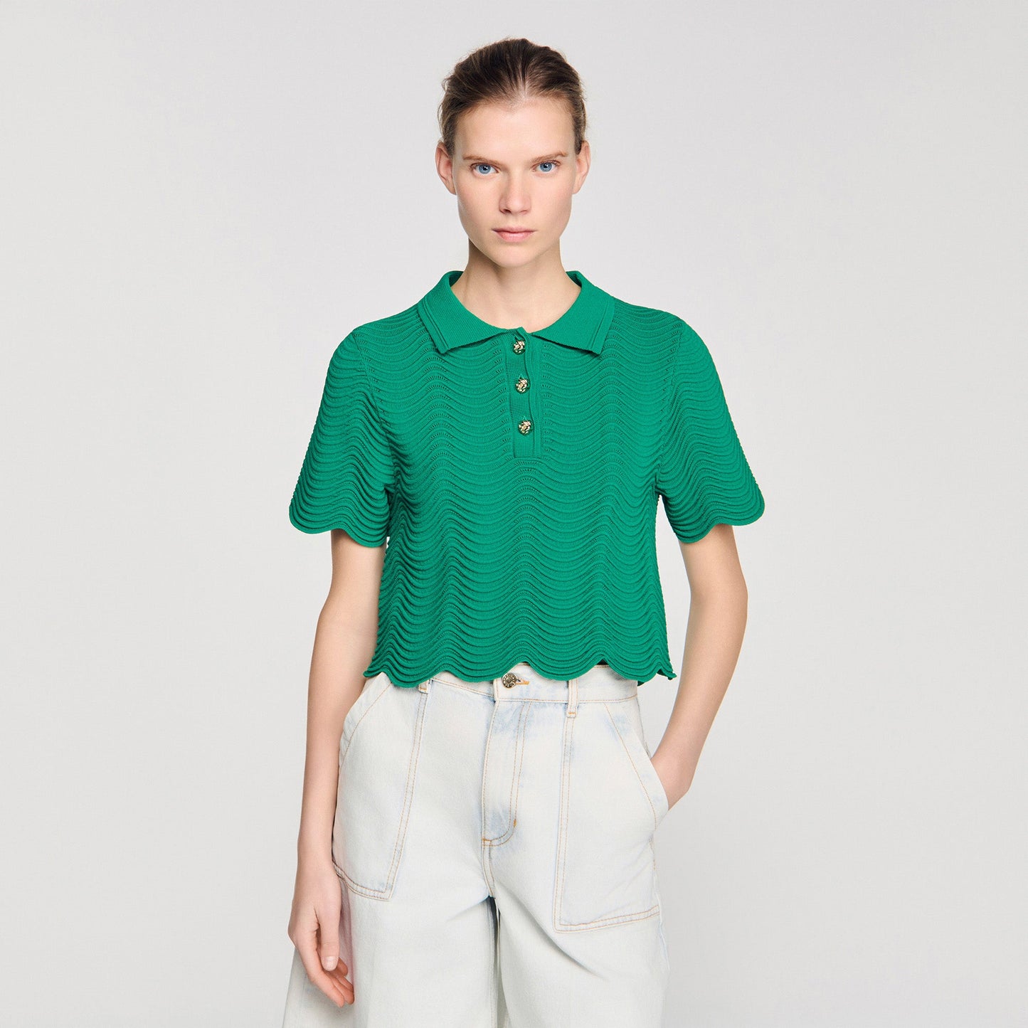 Campea Cropped Decorative Knit Jumper EMEURAUDE GREEN