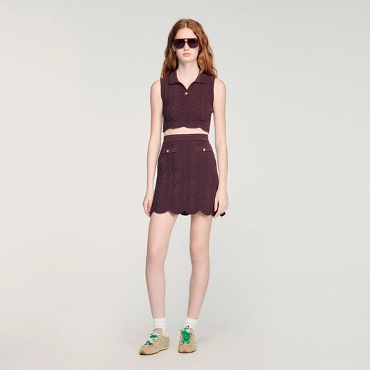 Davis Cropped Decorative Knit Top Brown