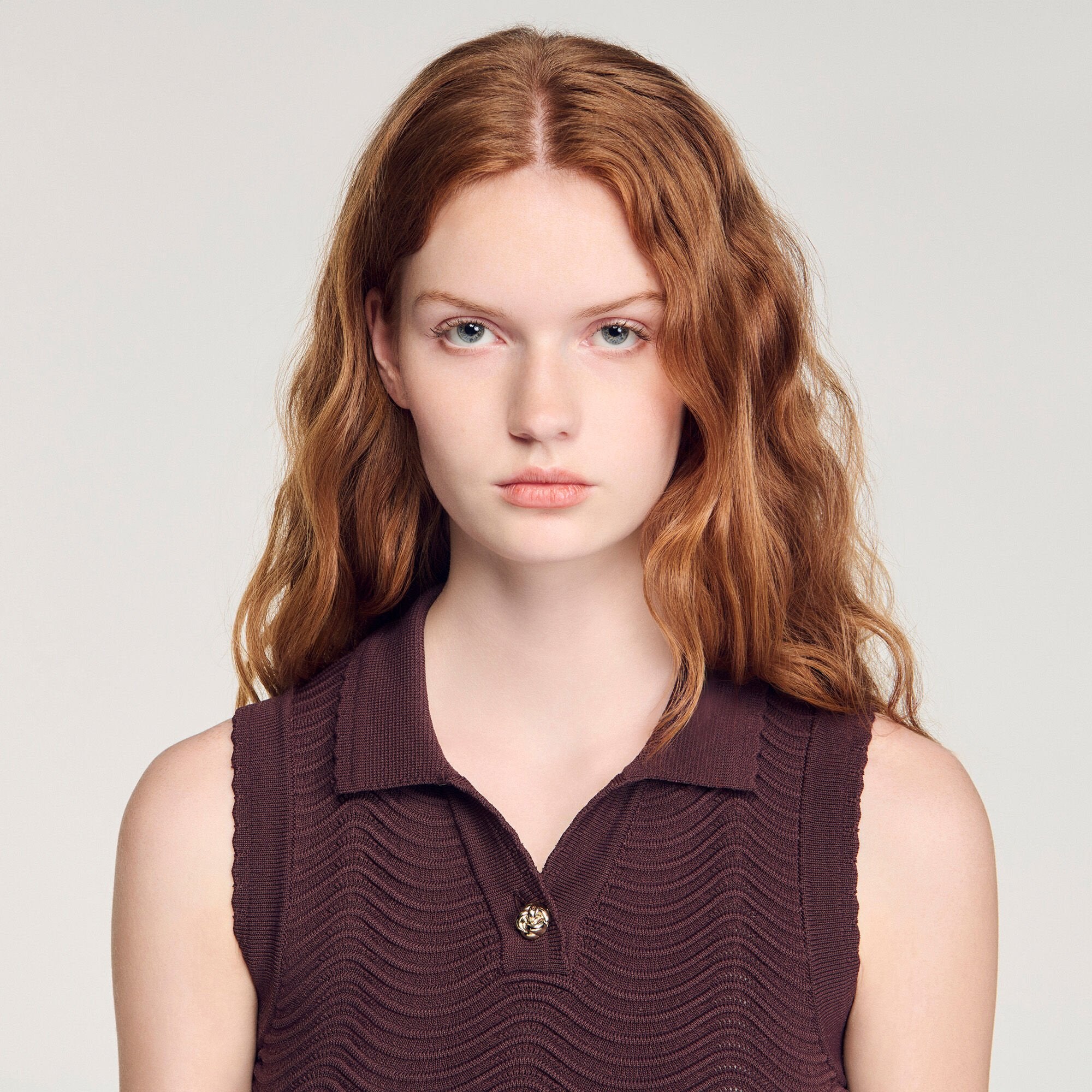 Davis Cropped Decorative Knit Top Brown