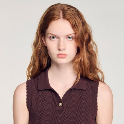Davis Cropped Decorative Knit Top Brown