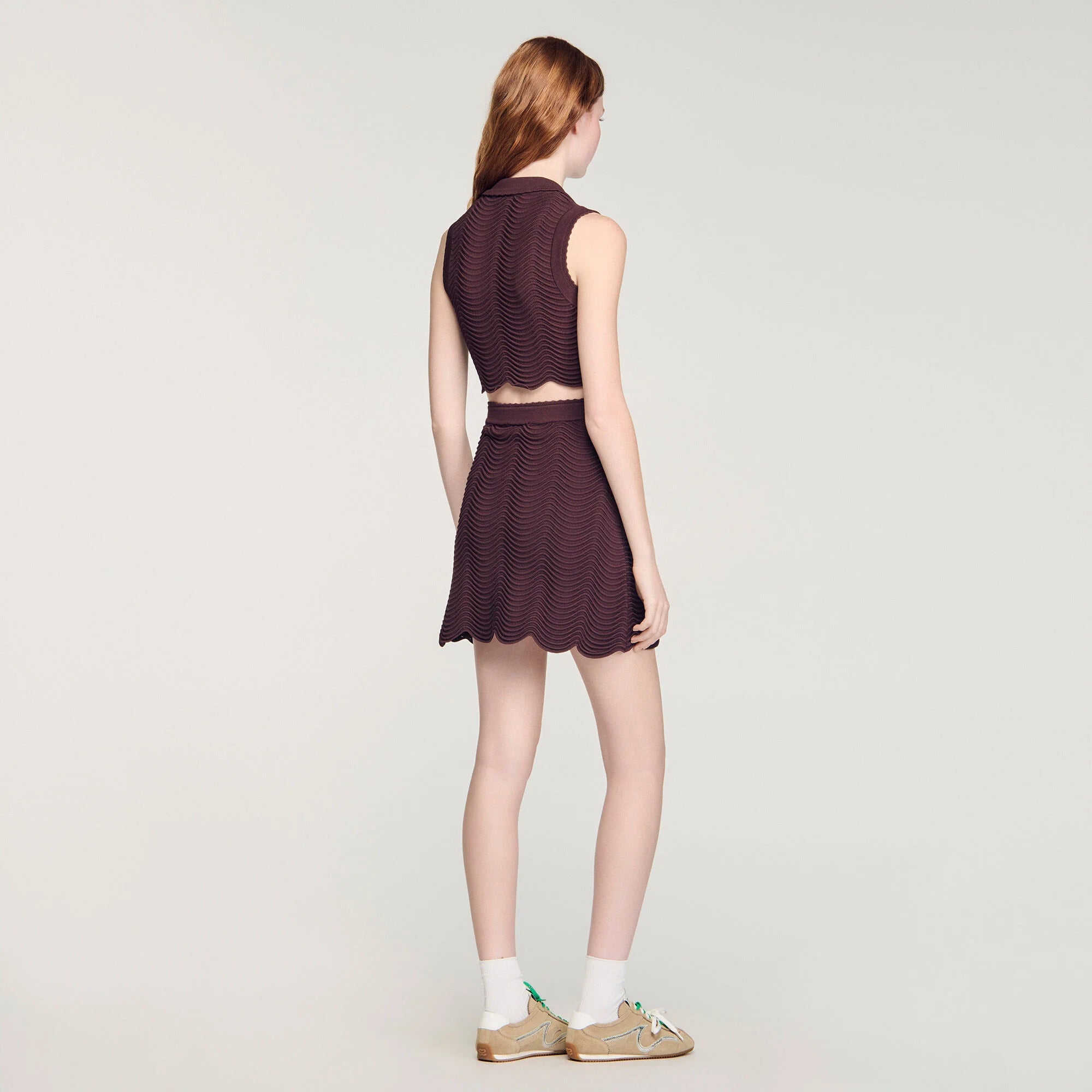 Davis Cropped Decorative Knit Top Brown