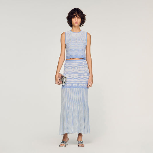 Davi Decorative Knit Crop Top Sky Blue