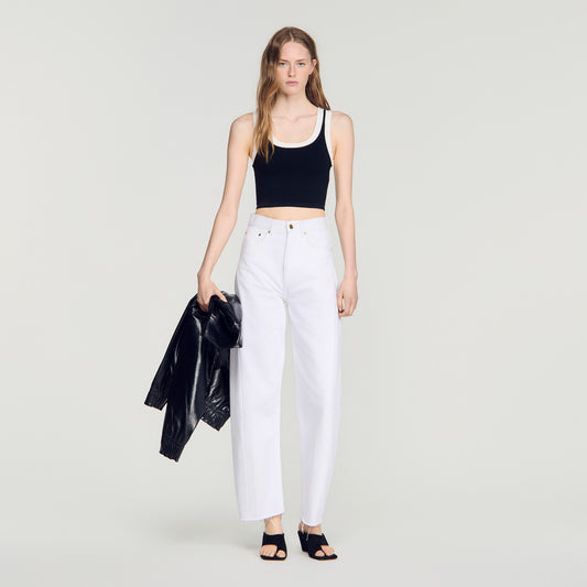 Villa Two-Tone Cropped Knit Top Black