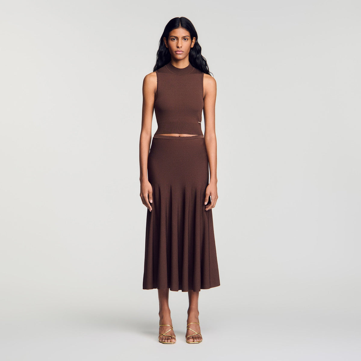 Giovi Cropped sheer effect jumper Brown