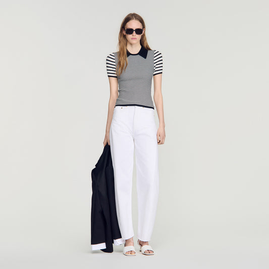 Ludo Striped Polo-Style Jumper Black / Ecru