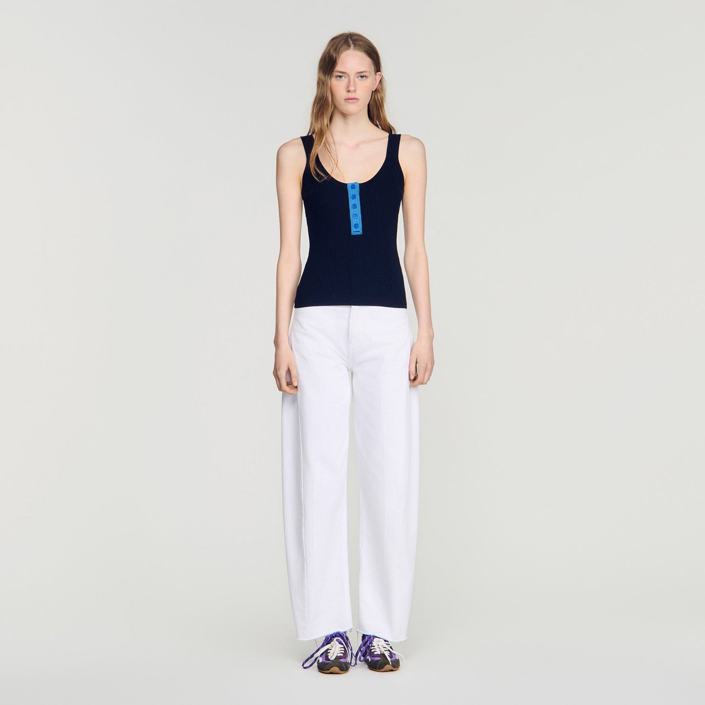 Emil Contrast button vest top Navy Blue