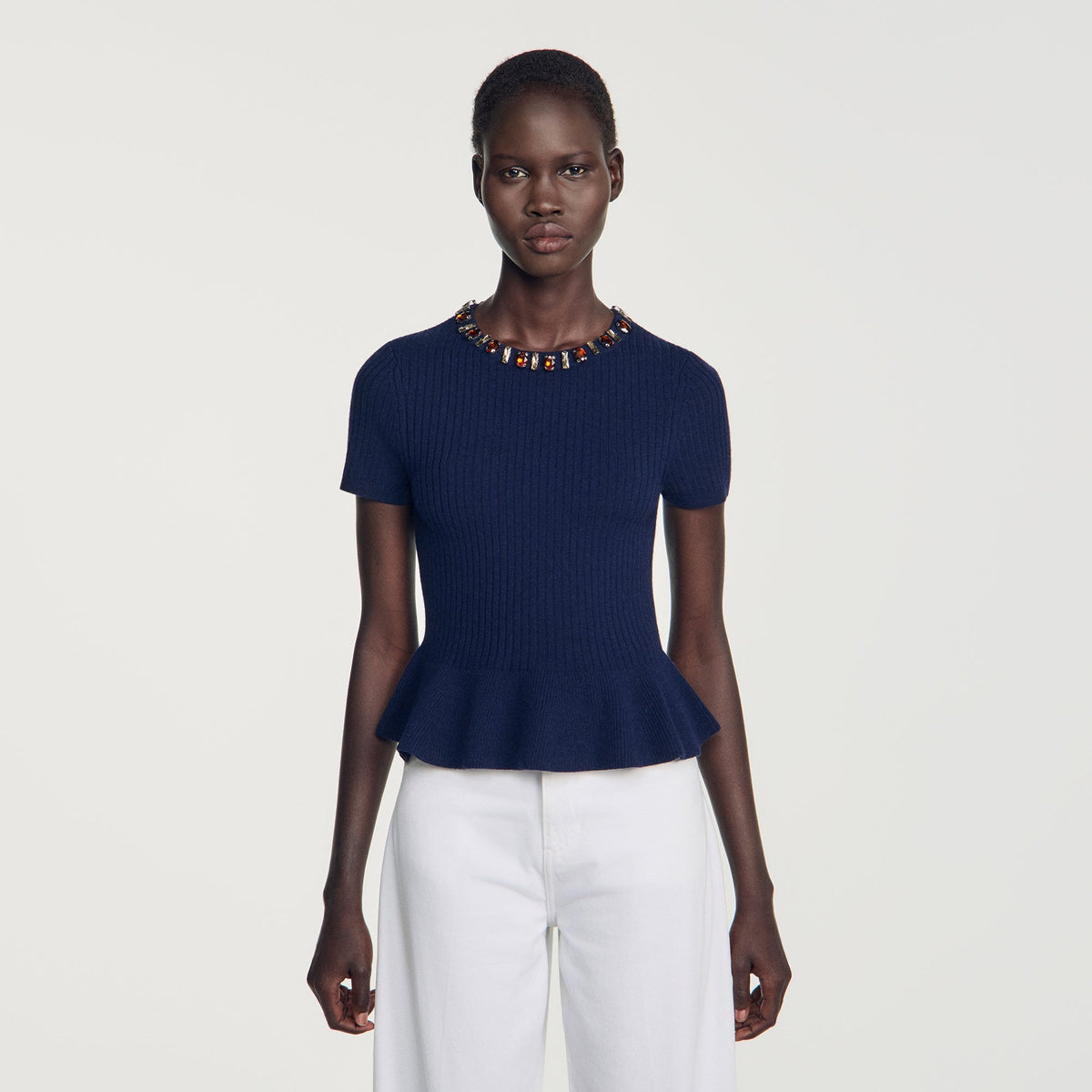Jesse Ribbed wool and cashmere jumper Navy Blue