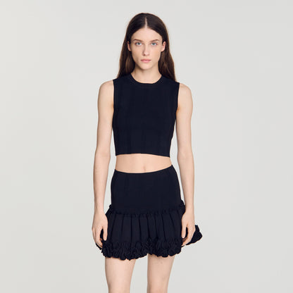 Noe Cropped ribbed knit top Black
