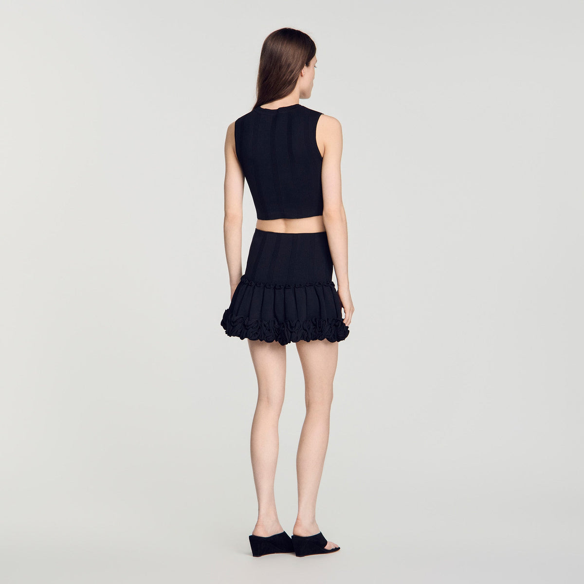 Noe Cropped ribbed knit top Black