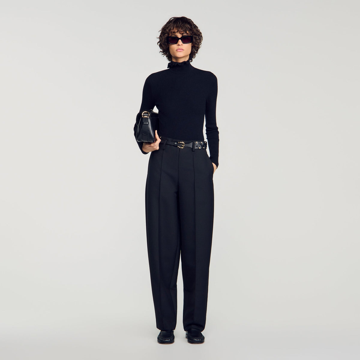 Lana Ruffled roll-neck wool jumper Black