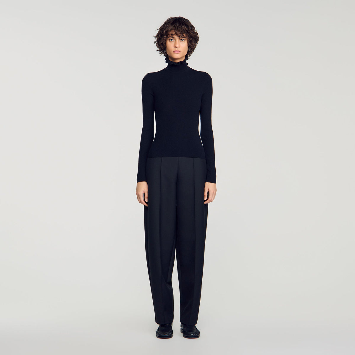 Lana Ruffled roll-neck wool jumper Black