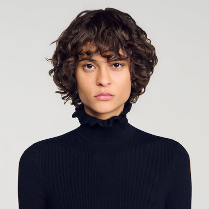 Lana Ruffled roll-neck wool jumper Black
