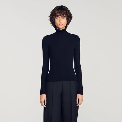 Lana Ruffled roll-neck wool jumper Black