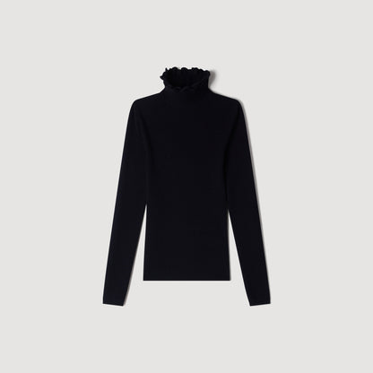 Lana Ruffled roll-neck wool jumper Black