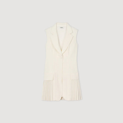 Carine Short Pleated Suit Dress Ecru