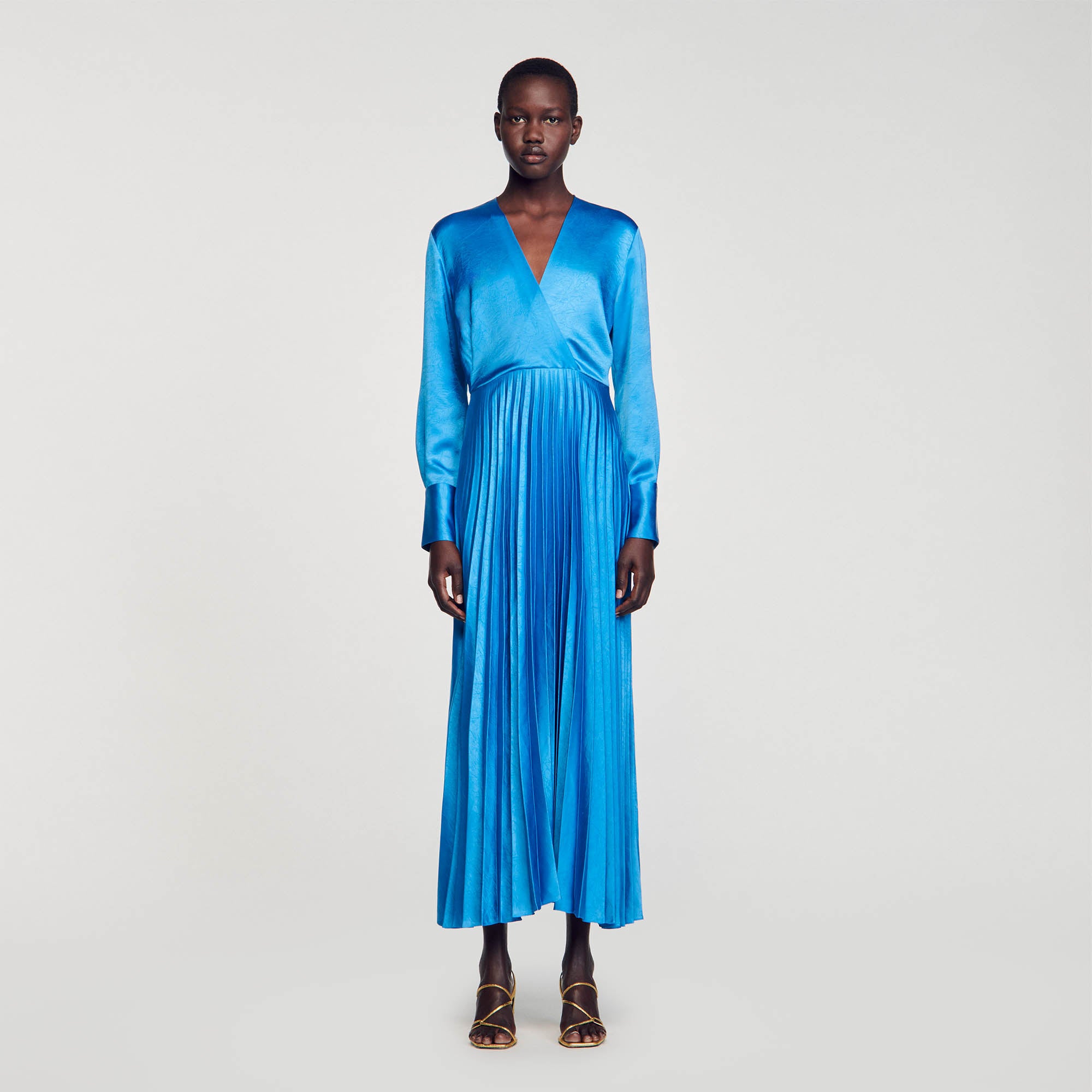 Shop Pleated satin effect maxi dress for Woman Sandro KSA