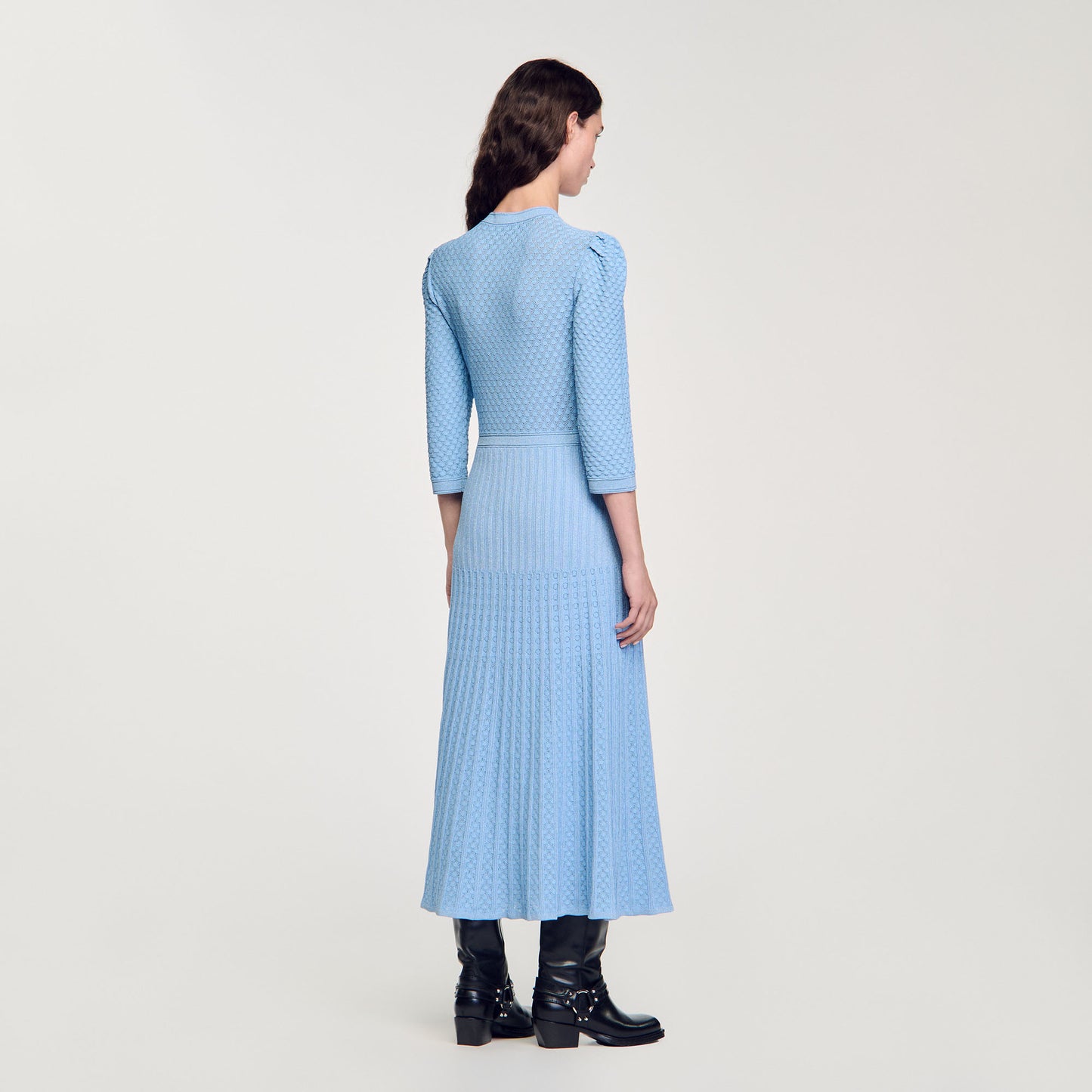 Pointelle Knit Maxi Dress Sky Blue